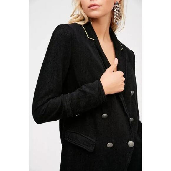 Free People  black twill military style blazer jacket - Picture 1 of 7